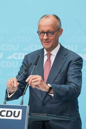 Bundeskanzler und Parteivorsitzender der CDU Friedrich Merz auf der Pressekonferenz nach den Landtagswahlen in Berlin und Mecklenburg Vorpommern im Konrad Adenauer Haus am 21.09.26 in Berlin Friedrich Merz bei Pressekonferenz nach Landtagswahlen in Berlin