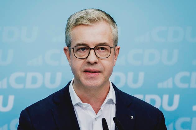 Stefan Evers, CDU-Spitzenkandidat fuer die Abgeordnetenhaus-Wahl in Berlin, aufgenommen im Rahmen einer Pressekonferenz als Reaktion auf die Landtagswahl in Mecklenburg-Vorpommern sowie die Berliner Abgeordnetenhauswahl in Berlin, 21.09.2026. Waehrend Die Linke die Wahl in Berlin mit 25,7% vor der CDU gewonnen hat, siegte in Mecklenburg-Vorpommern die AfD mit 38,2% vor der SPD. Erstmals nicht ueber die 5%-Huerde geschafft hat es die CDU in Mecklenburg-Vorpommern. Berlin Deutschland Copyright: xFlorianxGaertnerx