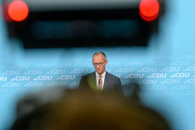 im Bild v.l.: Bundeskanzler Friedrich Merz MdB, GER, Berlin, Pressekonferenz mit dem Parteivorsitzenden der CDU Deutschlands und Bundeskanzler Friedrich Merz MdB, Pressekonferenz nach den Wahlen in Berlin und Mecklenburg Vorpommern - MV, 21.09.2026, Copyright: HMBxMedia UwexKoch