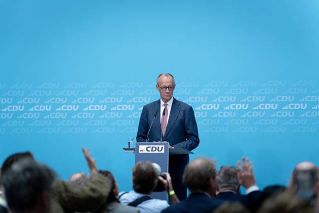 Konrad-Adenauer-Haus, CDU, Pressekonferenz Berlin, Konrad-Adenauer-Haus, CDU, Parteivorsitzender, Bundeskanzler Friedrich Merz Berlin Berlin GER