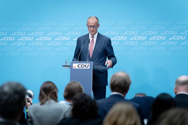 Konrad-Adenauer-Haus, CDU, Pressekonferenz Berlin, Konrad-Adenauer-Haus, CDU, Parteivorsitzender, Bundeskanzler Friedrich Merz, Spitzenkandidat, Stefan Evers Berlin Berlin GER