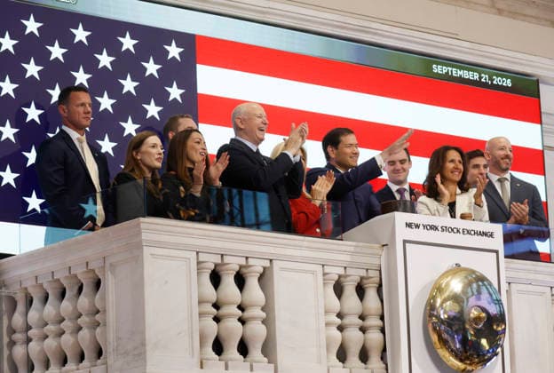 President of NYSE Group Lynn Martin accompanies United States Secretary of State Marco Rubio when he rings the opening bell at the New York Stock Exchange on Wall Street on Monday, September 21, 2026 in New York City. The NYSE welcomed officials and guests of the United States Department of State to recognize the 81st Session of the United Nations General Assembly.  NYP20260921101 JOHNxANGELILLO