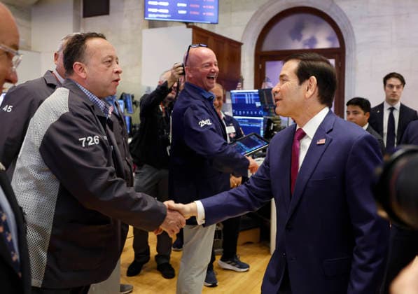United States Secretary of State Marco Rubio greets traders when he walks on the floor of the New York Stock Exchange on Wall Street on Monday, September 21, 2026 in New York City. The NYSE welcomed officials and guests of the United States Department of State to recognize the 81st Session of the United Nations General Assembly.  NYP20260921103 JOHNxANGELILLO