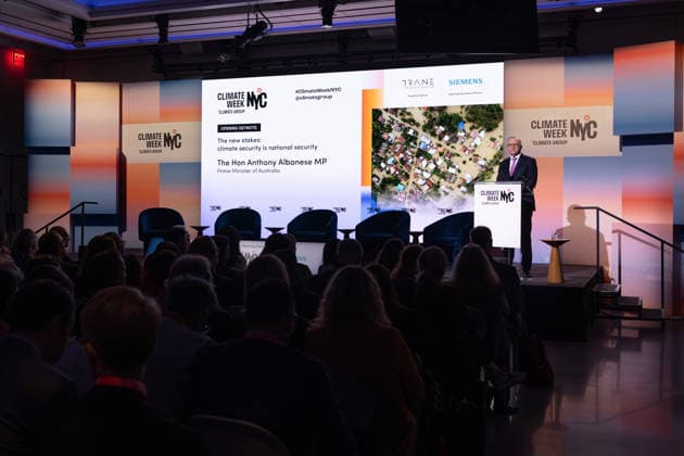 September 21, 2026, New York City, United States: Australian Prime Minister Anthony Albanese speaks during the opening ceremony of Climate Week NYC 2026 in New York City New York City United States  - ZUMAl194 20260921_zip_l194_006 Copyright: xMarekxLadzinskix