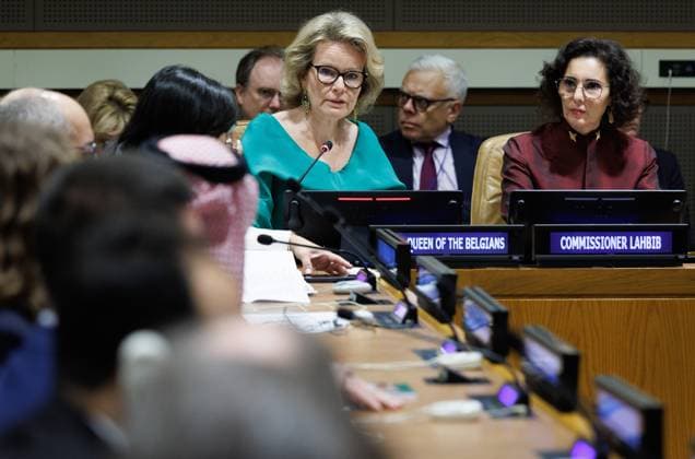 Queen Mathilde of Belgium and EU Commissioner for Equality, Preparedness and Crisis Management Hadja Lahbib pictured during the 81st session of the United Nations General Assembly (UNGA81), in New York City, United States of America, Monday 21 September 2026.  BENOITxDOPPAGNE 187303582