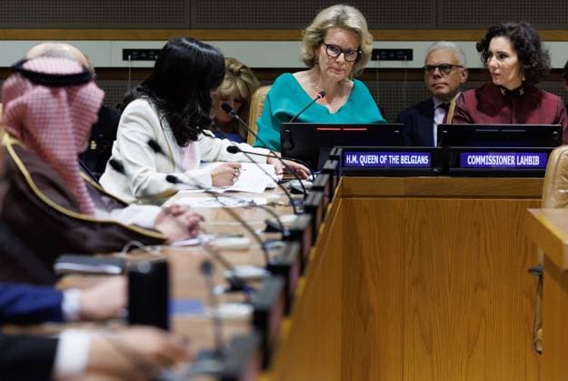 Queen Mathilde of Belgium and EU Commissioner for Equality, Preparedness and Crisis Management Hadja Lahbib pictured during the 81st session of the United Nations General Assembly (UNGA81), in New York City, United States of America, Monday 21 September 2026.  BENOITxDOPPAGNE 187303587