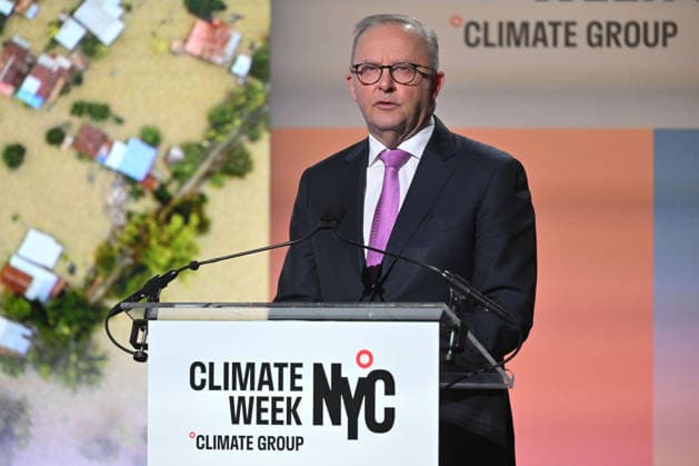 ANTHONY ALBANESE UNITED STATES VISIT, Australia™s Prime Minister Anthony Albanese speaks at the opening ceremony of the Climate Week NYC event ahead of the United Nations General Assembly in New York, Monday, September 21, 2026. ( NO ARCHIVING NEW YORK New York United States of America  Copyright: xMICKxTSIKASx 20260922197441301873