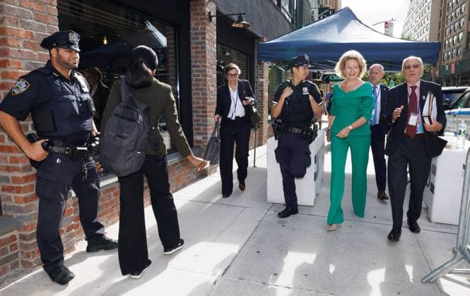 Queen Mathilde of Belgium and Belgian Ambassador Jean Louis Six walk in the streets of New-York during the 81st session of the United Nations General Assembly (UNGA81), in New York City, United States of America, Monday 21 September 2026.  BENOITxDOPPAGNE 187324723