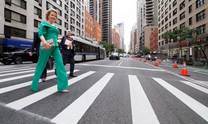 Queen Mathilde of Belgium pictured walking in the streets of New York during the 81st session of the United Nations General Assembly (UNGA81), in New York City, United States of America, Monday 21 September 2026.  BENOITxDOPPAGNE 187324750