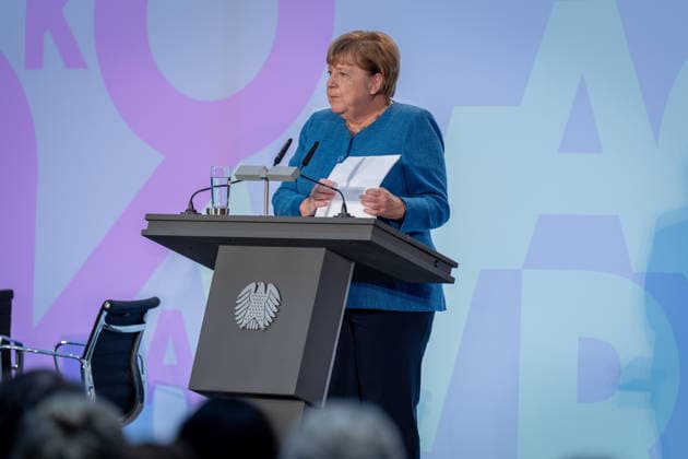 Kunstausstellung, Marie-Elisabeth-Lüders-Haus Berlin, Bundeskanzlerin a. D. Angela Merkel, Kunstausstellung Kokoschkas Adenauer. Warhols Brandt. Außergewöhnliche Begegnungen zwischen Kunst und Politik Berlin Berlin GER