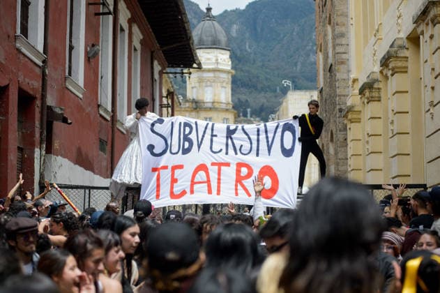 Colombians Protest Against Cut in Culture and Arts University students and artists protest against budget cuts on the arts and culture ministry proposed by Colombian President Abelardo De La Espriella on September 21, 2026 in Bogota, Colombia. Bogota Bogota D.C Colombia Copyright: xSebastianxBarrosx