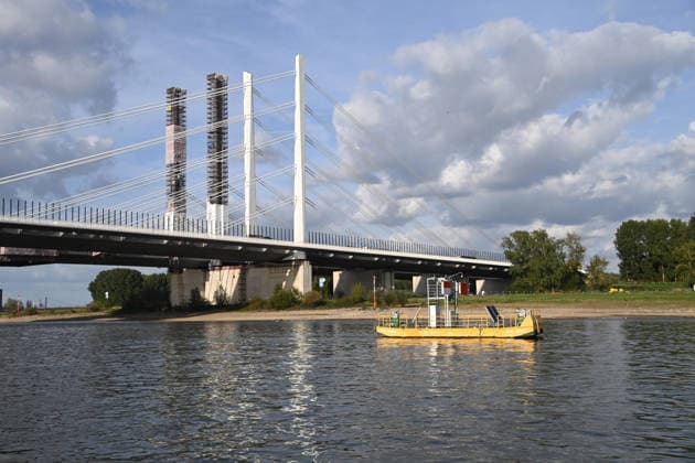Die Baustelle der Rheinbruecke Neuenkamp bei Duisburg, rechtes Rheinufer, Die Brücke der Autobahn A 40 ueber den Rhein, Neubau, am 21.09.2026 in Duisburg Deutschland.