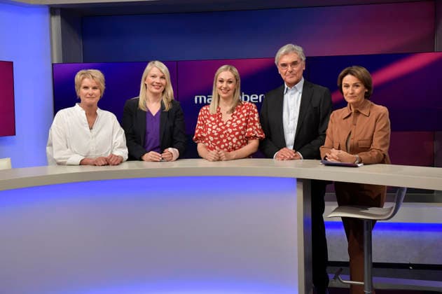 Susanne Gaschke, Annett Meiritz, Ruth Moschner, Joe Kaeser und Sandra Maischberger in der ARD-Talkshow maischberger im Studio Berlin Adlershof. Berlin, 2.09.2026