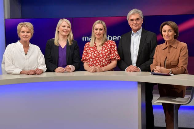 Susanne Gaschke, Annett Meiritz, Ruth Moschner, Joe Kaeser und Sandra Maischberger in der ARD-Talkshow maischberger im Studio Berlin Adlershof. Berlin, 2.09.2026