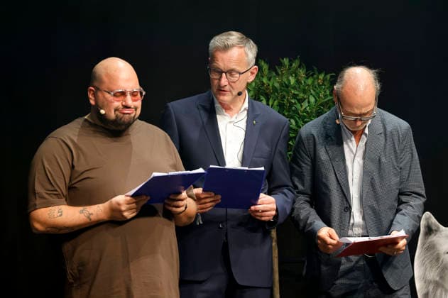 Bora, Axel Tschersich und Martin Brambach bei der 10. Verleihung des Comedy-Preises Recklinghäuser Hurz im Ruhrfestspielhaus. Recklinghausen, 21.09.2026