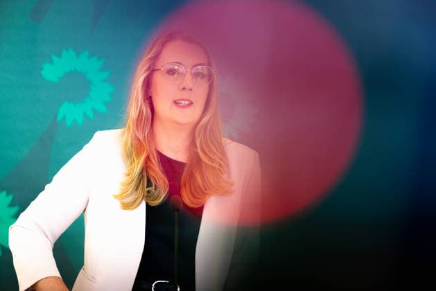 Pressestatement der Bündnis 90 Die Grünen Fraktion im Bundestag. Deutschland, Berlin am 22. September 2026: Fraktionsvorsitzender MdB Katharina Dröge spricht vor Presse und Journalisten auf der Fraktionsebene im Bundestag.