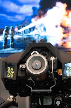 Feuerloescheinrichtung an einem HyperX1, Feuerloeschroboter mit Kettenantrieb, Feature, Randmotiv, Symbolfoto, Messe EUDEX Euro Defence Expo, am 22.09.2026 in der Messe Essen Deutschland.