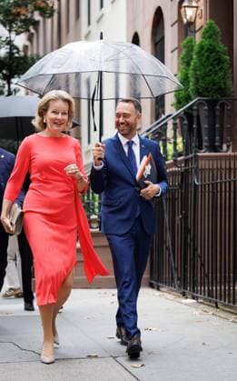 Queen Mathilde of Belgium and Vice-prime minister and Minister of Foreign Affairs Maxime Prevot pictured walking in the streets of New York during the 81st session of the United Nations General Assembly (UNGA81), in New York City, United States of America, Tuesday 22 September 2026.  BENOITxDOPPAGNE 187449413
