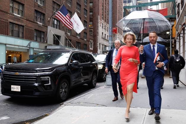 Queen Mathilde of Belgium and Vice-prime minister and Minister of Foreign Affairs Maxime Prevot pictured walking in the streets of New York during the 81st session of the United Nations General Assembly (UNGA81), in New York City, United States of America, Tuesday 22 September 2026.  BENOITxDOPPAGNE 187450492