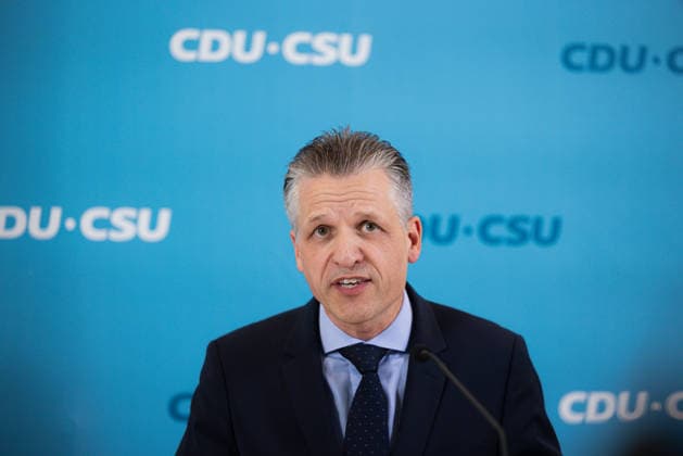Pressestatement der CDU CSU Fraktion im Bundestag. Deutschland, Berlin am 22. September 2026: Fraktionsvorsitzender CDU CSU, Thorsten Frei spricht vor Presse und Journalisten auf der Fraktionsebene im Bundestag.
