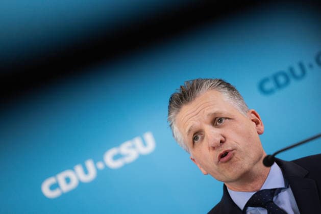 Pressestatement der CDU CSU Fraktion im Bundestag. Deutschland, Berlin am 22. September 2026: Fraktionsvorsitzender CDU CSU, Thorsten Frei spricht vor Presse und Journalisten auf der Fraktionsebene im Bundestag.