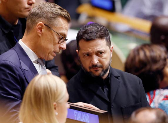 President Volodymyr Zelenskyy of Ukraine (R) attends the United Nations General Assembly 81st session General Debate at the UN Headquarters on Tuesday, September 22, 2026 in New York City.  NYP20260922109 JOHNxANGELILLO