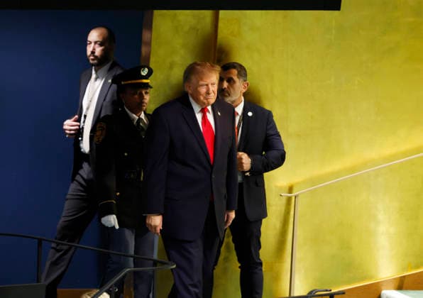 United States President Donald Trump arrives to speak at the United Nations General Assembly 81st session General Debate at the UN Headquarters on Tuesday, September 22, 2026 in New York City.  NYP20260922118 JOHNxANGELILLO