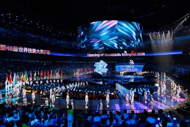 (260922) -- SHANGHAI, Sept. 22, 2026 -- The opening ceremony of the 48th WorldSkills Competition is held in east China s Shanghai, Sept. 22, 2026. The 48th WorldSkills Competition opened in Shanghai on Tuesday evening, with 1,385 competitors from 68 countries and regions vying in 64 skill events. ) CHINA-SHANGHAI-WORLDSKILLS COMPETITION-OPENING CEREMONY (CN) JinxLiwang 