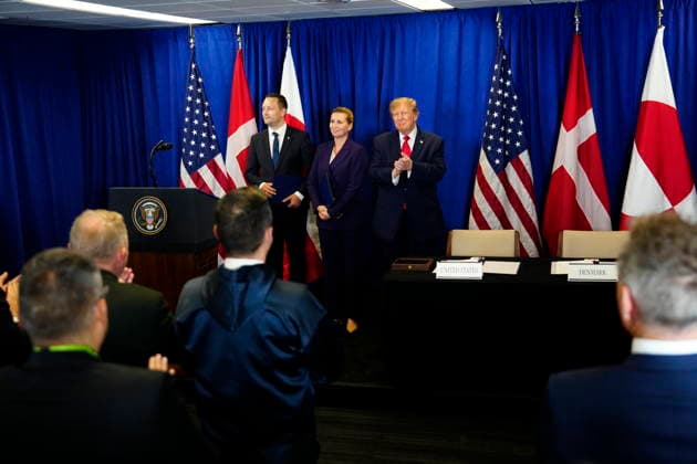 US Denmark Greenland Prime Minister Mette Frederiksen, Greenland s Premier Jens-Frederik Nielsen, and U.S. President Donald Trump during the signing ceremony at the UN building in New York, Tuesday, September 22, 2026. (Photo: Mads Claus Rasmussen Scanpix 2026) , New York Denmark Copyright: MadsxClausxRasmussenx spdk20260922-172943-L