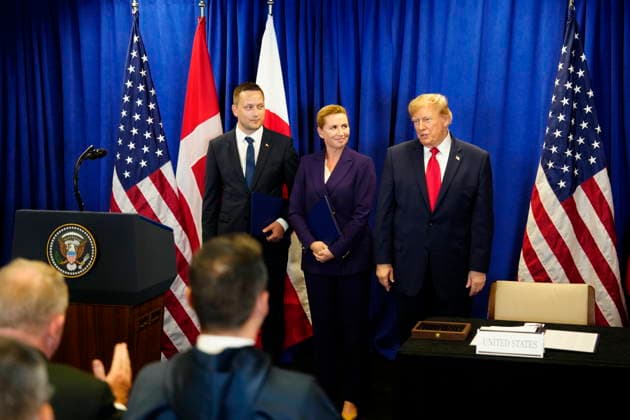 US Denmark Greenland Prime Minister Mette Frederiksen, Greenland s government leader Jens-Frederik Nielsen, and US President Donald Trump during the signing ceremony at the UN building in New York, Tuesday, September 22, 2026. (Photo: Mads Claus Rasmussen Scanpix 2026) , New York Denmark Copyright: MadsxClausxRasmussenx spdk20260922-173010-L