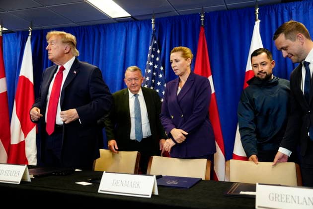 US Denmark Greenland Prime Minister Mette Frederiksen, Greenland s government leader Jens-Frederik Nielsen, and U.S. President Donald Trump during the signing ceremony at the UN building in New York, Tuesday, September 22, 2026. (Photo: Mads Claus Rasmussen Scanpix 2026) , New York Denmark Copyright: MadsxClausxRasmussenx spdk20260922-174230-L