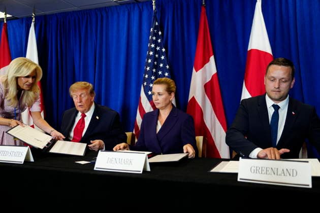 US Denmark Greenland Prime Minister Mette Frederiksen, Greenland s government leader Jens-Frederik Nielsen, and US President Donald Trump during the signing ceremony at the UN building in New York, Tuesday, September 22, 2026. (Photo: Mads Claus Rasmussen Scanpix 2026) , New York Denmark Copyright: MadsxClausxRasmussenx spdk20260922-174006-L
