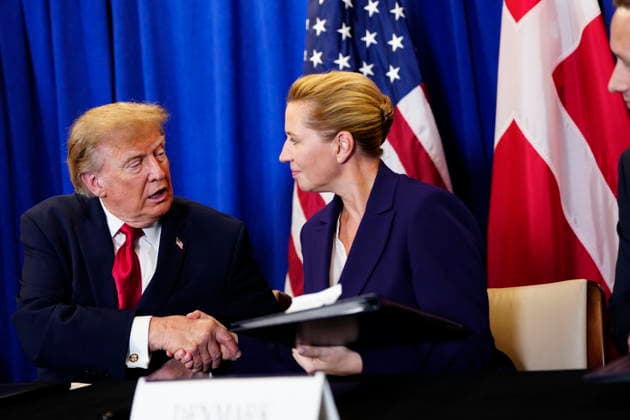 US Denmark Greenland Prime Minister Mette Frederiksen, Greenland s government leader Jens-Frederik Nielsen, and U.S. President Donald Trump during the signing ceremony at the UN building in New York, Tuesday, September 22, 2026. (Photo: Mads Claus Rasmussen Scanpix 2026) , New York Denmark Copyright: MadsxClausxRasmussenx spdk20260922-174435-L