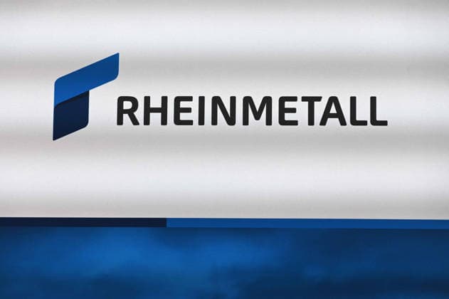 Das Firmenlogo von Rheinmetall, Feature, Randmotiv, Symbolfoto, Messe EUDEX Euro Defence Expo, am 22.09.2026 in der Messe Essen Deutschland.