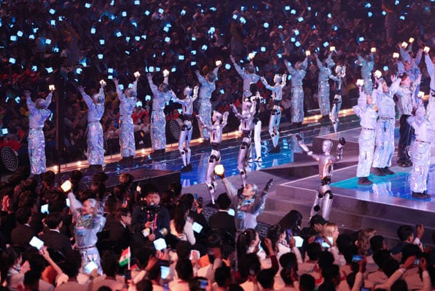 (260922) -- SHANGHAI, Sept. 22, 2026 -- People and robots perform during the opening ceremony of the 48th WorldSkills Competition in east China s Shanghai, Sept. 22, 2026. The 48th WorldSkills Competition opened in Shanghai on Tuesday evening, with 1,385 competitors from 68 countries and regions vying in 64 skill events. ) CHINA-SHANGHAI-WORLDSKILLS COMPETITION-OPENING CEREMONY (CN) JinxLiwang 