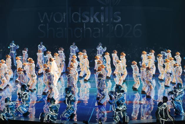 (260922) -- SHANGHAI, Sept. 22, 2026 -- People and robots perform during the opening ceremony of the 48th WorldSkills Competition in east China s Shanghai, Sept. 22, 2026. The 48th WorldSkills Competition opened in Shanghai on Tuesday evening, with 1,385 competitors from 68 countries and regions vying in 64 skill events. ) CHINA-SHANGHAI-WORLDSKILLS COMPETITION-OPENING CEREMONY (CN) JinxLiwang 