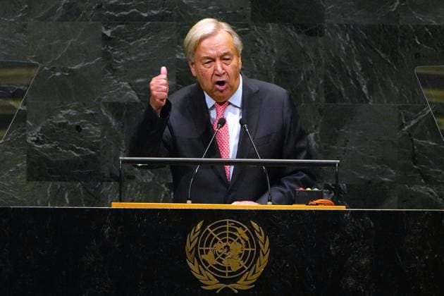 (260922) -- NEW YORK, Sept. 22, 2026 -- United Nations Secretary-General Antonio Guterres speaks during the General Debate of the 81st session of the United Nations General Assembly at the UN headquarters in New York, Sept. 22, 2026. The General Debate of the 81st session of the UN General Assembly opened at the UN headquarters in New York on Tuesday. The theme of the general debate is Restoring trust, managing transformation: a United Nations that delivers for all. ) UN-GENERAL ASSEMBLY-GENERAL DEBATE-OPENING WuxXiaoling 