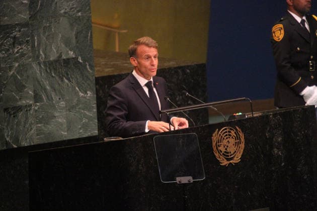 September 22, 2026, Manhattan, New York, U.S.A: New York, New York September 22, 2026..United Nations General Assembly convenes with high level talks with Global Leaders..France. His Excellency Emmanuel Macron . President Manhattan U.S.A  - ZUMAc272 20260922_znp_c272_006 Copyright: xEmilyxCotlerx