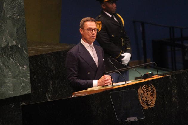 September 22, 2026, Manhattan, New York, USA: Finnish President ALEXANDER STUBB addresses the United Nations General Assembly as the meeting convenes with high level talks with Global Leaders. Manhattan USA - ZUMAct2_ 20260922_faf_ct2_182 Copyright: xBrucexCotlerx