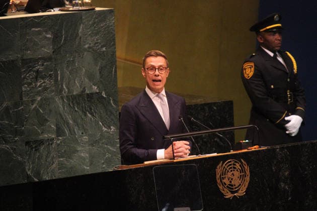 September 22, 2026, Manhattan, New York, USA: Finnish President ALEXANDER STUBB addresses the United Nations General Assembly as the meeting convenes with high level talks with Global Leaders. Manhattan USA  - ZUMAct2_ 20260922_faf_ct2_174 Copyright: xBrucexCotlerx