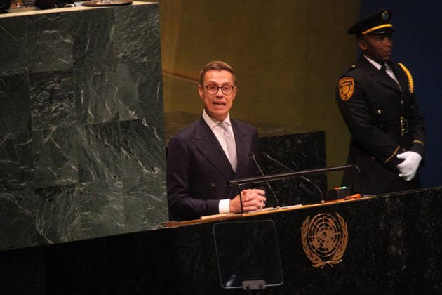 September 22, 2026, Manhattan, New York, USA: Finnish President ALEXANDER STUBB addresses the United Nations General Assembly as the meeting convenes with high level talks with Global Leaders. Manhattan USA  - ZUMAct2_ 20260922_faf_ct2_178 Copyright: xBrucexCotlerx