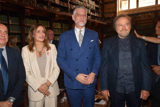 IPA88844408 - Rome, Ministry of Culture: Ceremony to Award Franco Nero the Stella Award. Pictured: Franco Nero, Lucia Borgonzoni, Alessandro Giuli  Copyright: xVincenzoxLandix xVincenzoxLandix IPA88844408