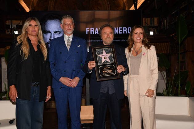 IPA88844538 - Rome, Ministry of Culture: Celebration for Franco Nero’s Stella Award. Pictured: Tiziana Rocca, Alessandro Giuli, Franco Nero, Lucia Borgonzoni  Copyright: xVincenzoxLandix xVincenzoxLandix IPA88844538