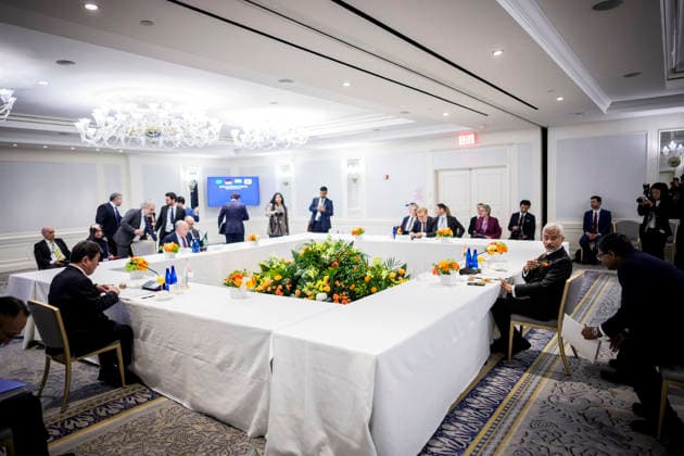Reise des Bundesministers des Auswaertigen Johann Wadephul nach New York zur Teilnahme an der UN Generalversammlung. Treffen der G4 Aussenminister. Brasilien: Mauro Vieira (Aussenminister) Deutschland: Johann Wadephul (Bundesaussenminister). Indien: Subrahmanyam Jaishankar (Minister fuer auswaertige Angelegenheiten) Japan: Iwaya Takeshi (Aussenminister). 22.09.2026. Fotografiert im Auftrag des Auswaertigen Amtes. New York City New York Copyright: xDominikxButzmannx