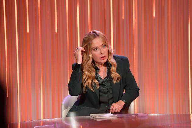 IPA88847999 - Rome, RAI Studios on Via Teulada, 5 Minuti television program. Pictured: Giorgia Meloni  Copyright: xVincenzoxLandix xVincenzoxLandix IPA88847999