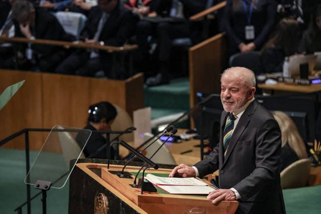 September 22, 2026, New York, New York, United States: Brazilian President LUIZ INACIO LULA DA SILVA addresses the General Debate of the 81st UN General Assembly. Lula delivered a wide-ranging address focused on multilateralism, ongoing conflicts, Security Council reform, climate change, artificial intelligence and national sovereignty, while warning against foreign interference in electoral processes and calling for renewed diplomacy and international cooperation. New York United States - ZUMAo116 20260922_znp_o116_017 Copyright: xBiancaxOterox