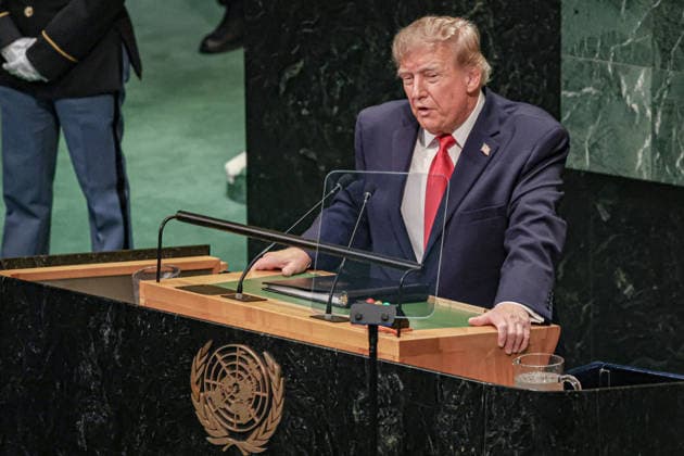 September 22, 2026, New York, New York, United States: US President DONALD TRUMP addresses the General Debate of the 81st UN General Assembly. Trump set out his administrationÃ¢â‚¬â ¢s priorities, focusing on Iran and nuclear proliferation, terrorism and drug cartels, migration, national sovereignty and US military power. He also rejected international efforts to establish global governance over artificial intelligence and defended his administrationÃ¢â‚¬â ¢s approach to US security and foreign policy. New York United States - ZUMAo116 20260922_znp_o116_028 Copyright: xBiancaxOterox