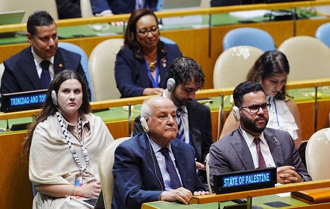 World leaders gather at United Nations General Assembly NEW YORK, UNITED STATES - SEPTEMBER 22: Palestinian Ambassador Riyad Mansour is seen as Turkish President Recep Tayyip Erdogan speaks during the 81st session of the UN General Assembly, in New York, United States, on September 22, 2026. Selcuk Acar Anadolu New York United States. Editorial use only. Please get in touch for any other usage.  Copyright: x2026xAnadoluxSelcukxAcarx
