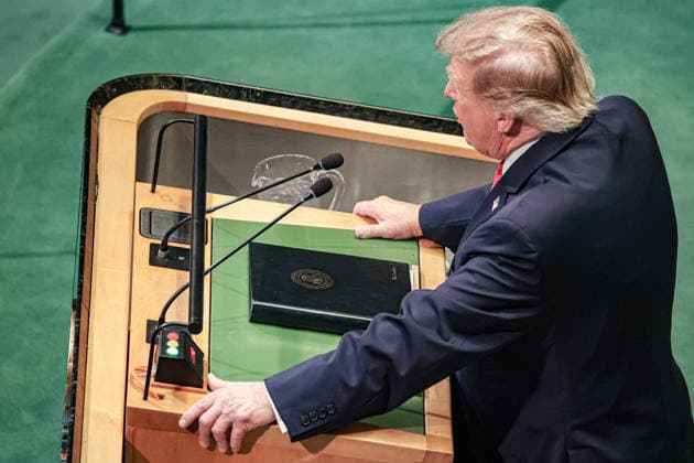 September 22, 2026, New York, New York, United States: US President DONALD TRUMP holds his hands on the podium addresses the General Debate of the 81st UN General Assembly. Trump set out his administrationÃ¢â‚¬â ¢s priorities, focusing on Iran and nuclear proliferation, terrorism and drug cartels, migration, national sovereignty and US military power. He also rejected international efforts to establish global governance over artificial intelligence and defended his administrationÃ¢â‚¬â ¢s approach to US security and foreign policy. New York United States - ZUMAo116 20260922_znp_o116_045 Copyright: xBiancaxOterox