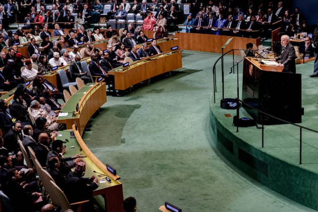 September 22, 2026, New York, New York, United States: A wide-angle view of the General Assembly Hall as Brazilian President LUIZ INACIO LULA DA SILVA addresses the General Debate of the UN General AssemblyÃ¢â‚¬â ¢s 81st session. New York United States - ZUMAo116 20260922_znp_o116_065 Copyright: xBiancaxOterox